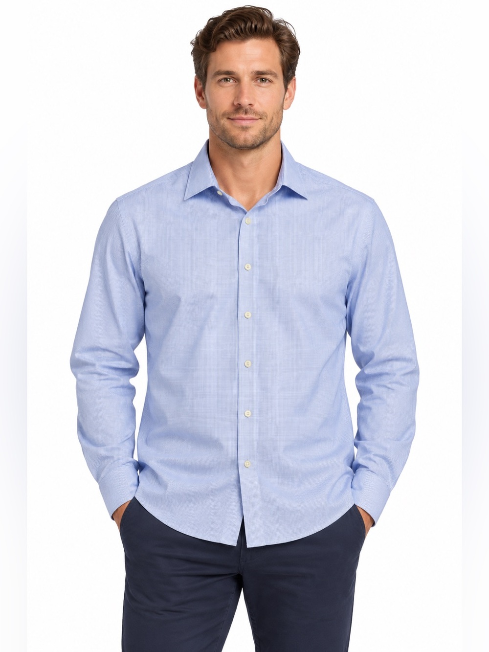 Banana Republic Men’s L Untucked Fit Non-Iron Blue Long Sleeve Dress Shirt